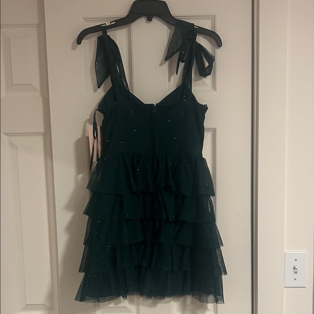 Dark Green Ruffled Hoco Dress - Picture 2 of 6